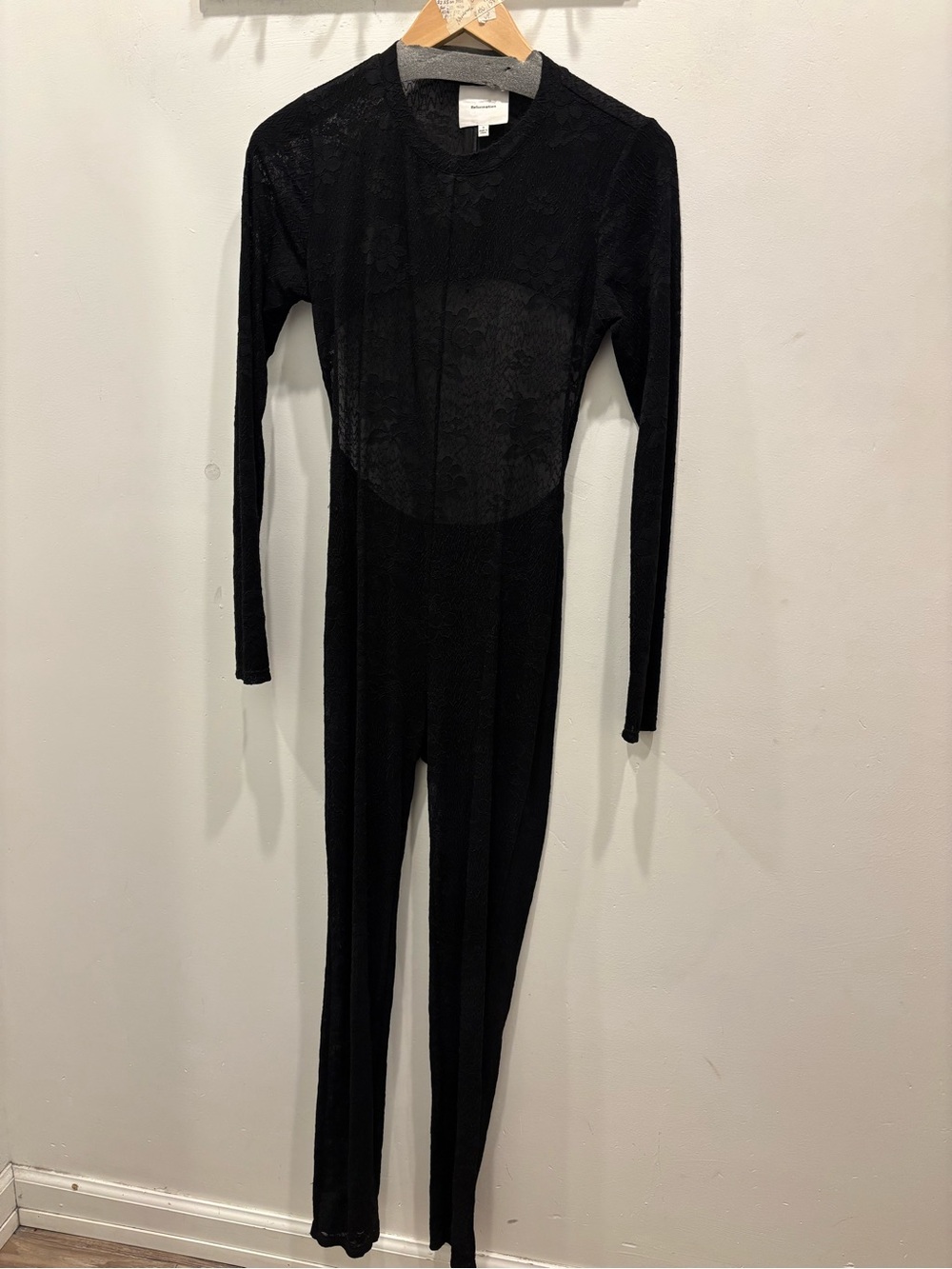 Reformation Black Lace Crewneck Jumpsuit